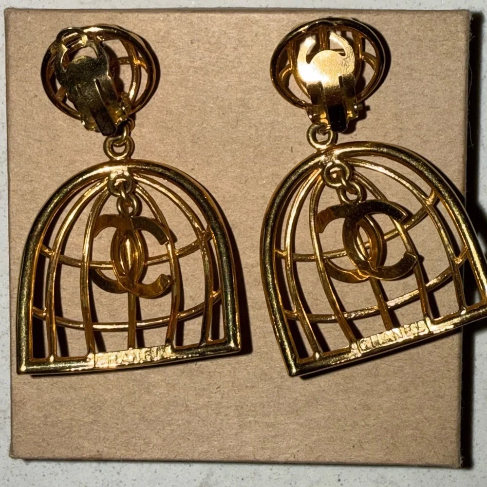 CHANEL Gold  Cage Clip Earrings